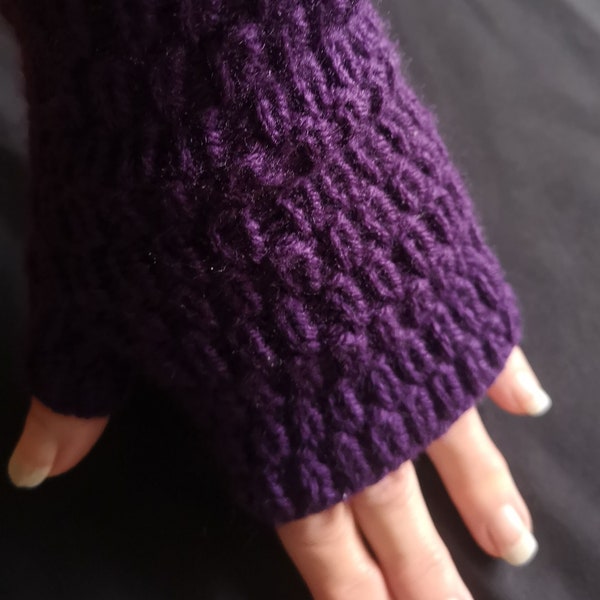 Handmade Knit Fingerless Gloves Mittens Arm Warmers Glovelets purple L/XL