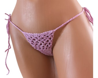 Pink Pixie Net Crochet Knitted Glitter Sparkle  Beachwear Bikini Thong Lingerie Panty Gift
