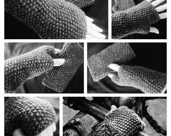 Grey HandKnit Fingerless Bofur Style Gloves Mittens Glovelets