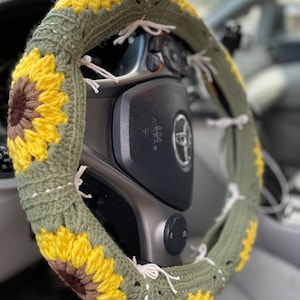 Sunflower Steering wheel cover crochet granny square