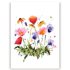 Aquarell Wildblumen Karte - 5x7 Blanko Grußkarte - Geburtstag, Muttertag, Dankeschön, Mitgefühl
