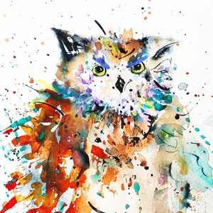 フクロウの絵画、壁の装飾、フクロウの肖像画、カラフルなフクロウ、オリジナルの水彩画、動物。アート、水彩画、猫のアート、カラフルなアート、保育園のアート、