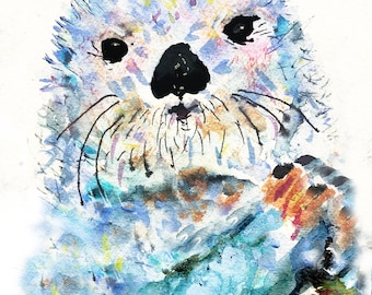 Otter, Sea Otter, Otter Painting, Watercolor, Giclee, Otter Print, Nursery, Otter Art, Sea Otter Art, Fine Art, Animal Print, Otter Print