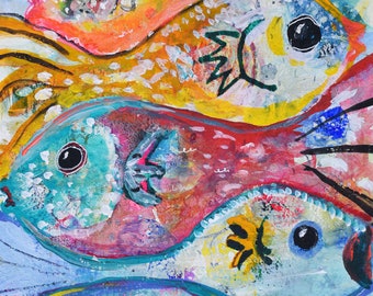 Wunderschöne detailreiche bunte Fische Acryl- und Aquarellmalerei