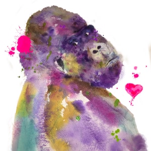 Cincinnati Zoo Gorilla Harambe, glicee, originele kunst, Aquarel, kunst, schilderij, kinderkamer kunst, wenskaart, schilderij, kleurrijke
