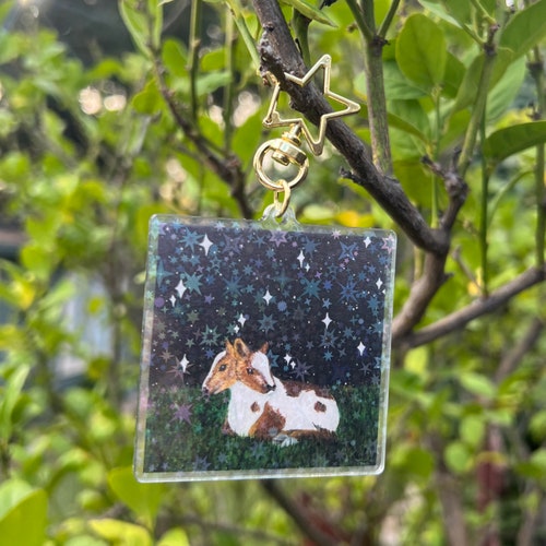 Two Headed Calf Holographic Glitter Star Keychain