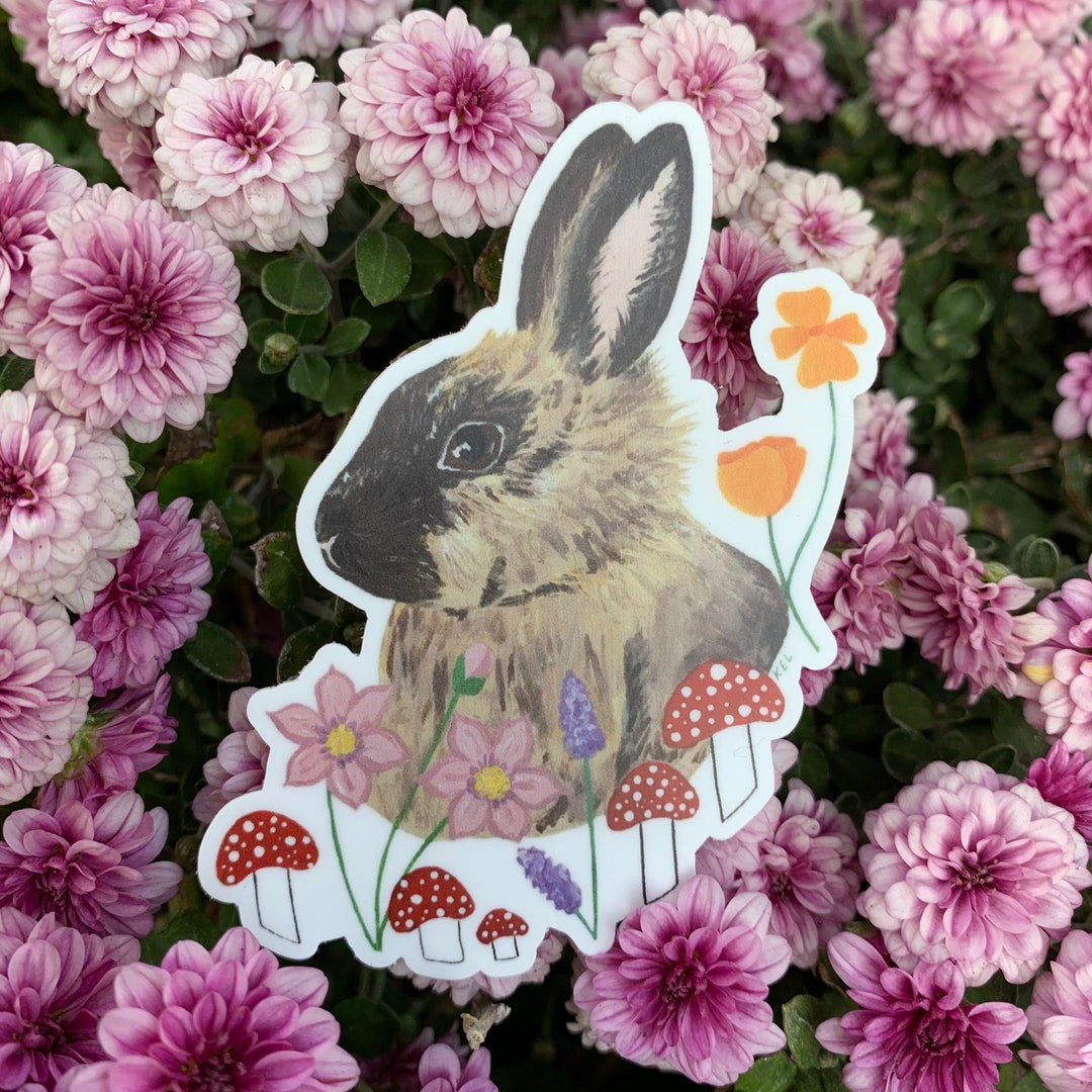 Floral Bunny Waterproof Vinyl Sticker - Etsy