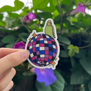 bisexual pride flag disco parakeet waterproof vinyl sticker