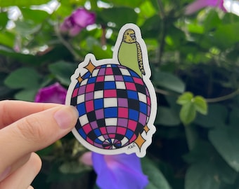 bisexual pride flag disco parakeet waterproof vinyl sticker