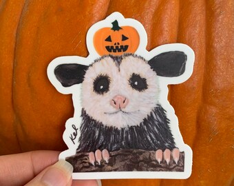 Pumpkin Opossum Halloween Cute Waterproof Vinyl Sticker