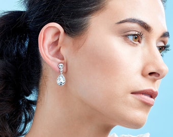 Teardrop Crystal & Platinum clip Earrings