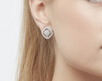 Platinum & Crystal Diamond Shape clip on Earrings