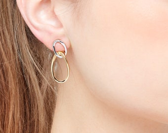 Platinum & Gold Double Hoop clip on Earrings