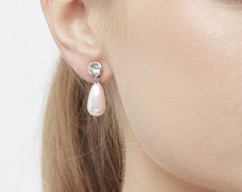 Pink Teardrop Faux Pearl and Crystal clip on Earrings