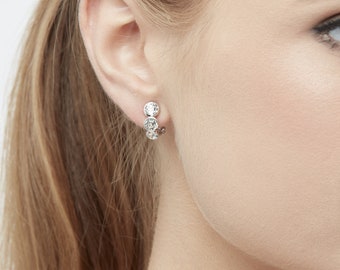 Crystal Triple stone Platinum Clip on Earrings