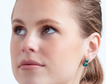 Emerald Crystal Clip on Earrings