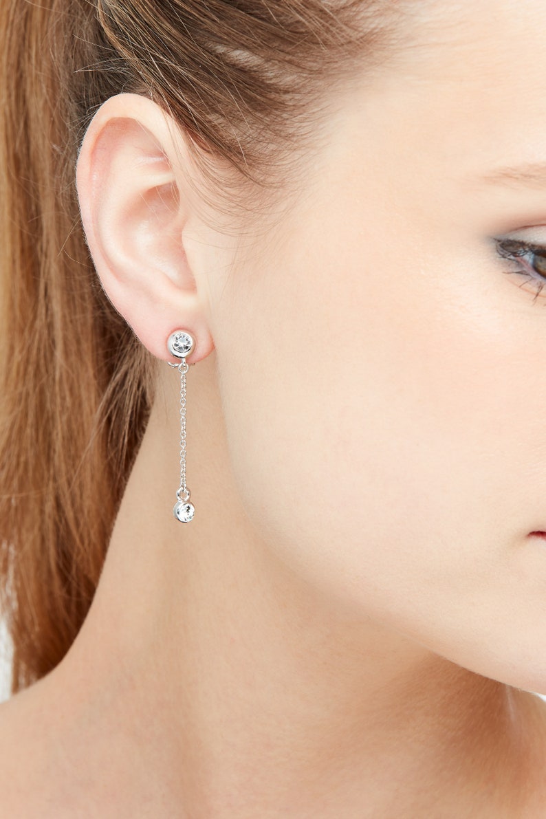 Platinum and Crystal Droplet clip on Earrings image 1