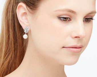 Platinum, Crystal & Pearl Clip Earrings