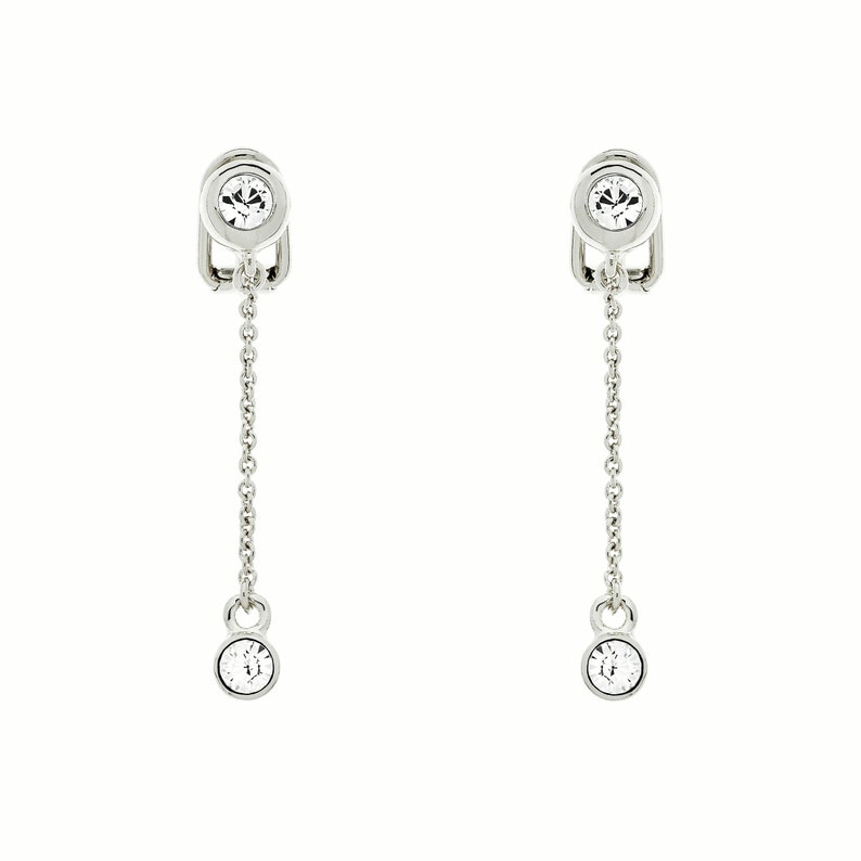Platinum and Crystal Droplet clip on Earrings image 2