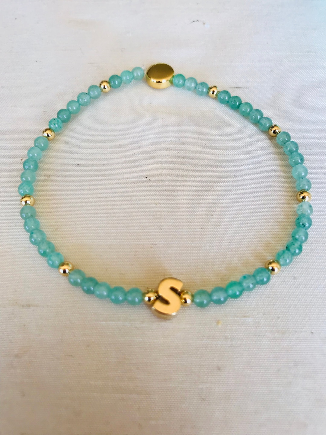 Jade Semi Precious Stretch Bracelet With Gold Letter S - Etsy