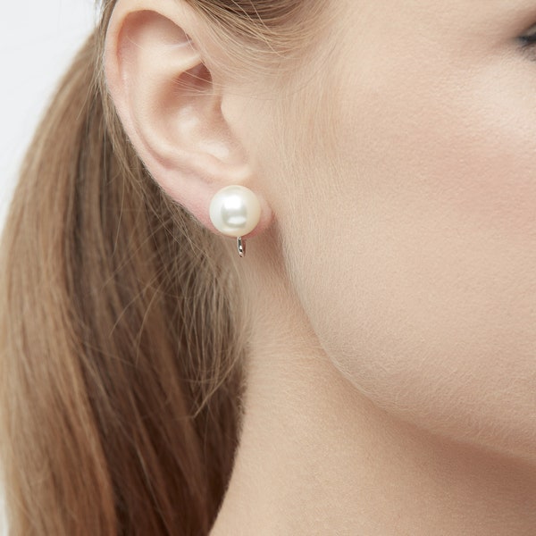 White 12mm Pearl clip on Earrings