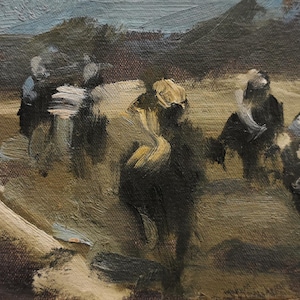 Horse Racing painting oil on canvas mounted onto board ,Lester Piggott ,jockeys silks