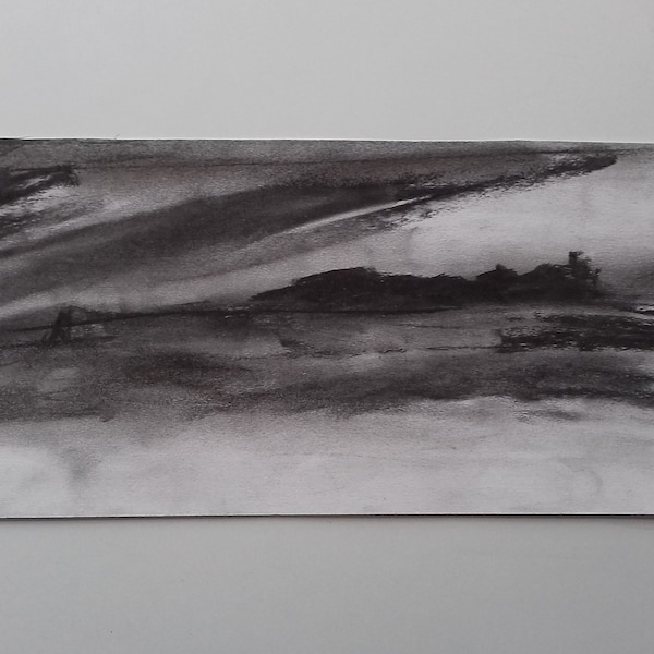 gaucin charcoal drawing , made from life , plein air spanish landscape