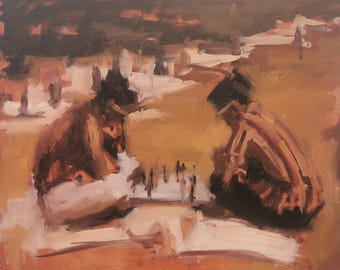 Chess board painting ,original oil on Belgium linen , beach chess