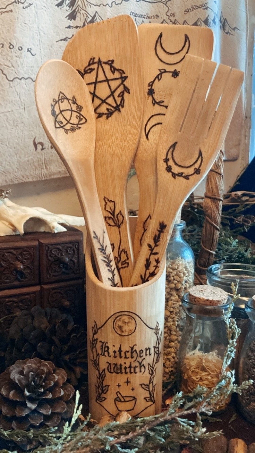Kitchen Witch Utensils and Utensil Holder, Kitchen Utensils, Kitchen ...