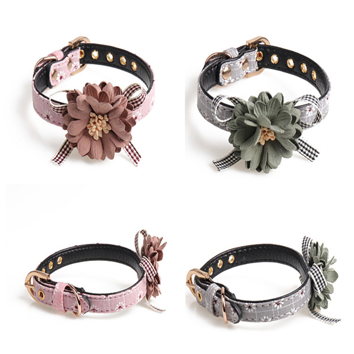 Flower Dog Collar Pu Dog Collar Cat CollarCustom Drawstring Etsy