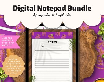 Digital Notepad Bundle, Notebook, Blank, Bullet Journal, Lined, To Do List, iPad, GoodNotes, Noteshelf, Digital Stickers, Purple Tigers