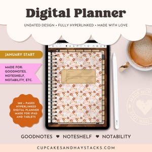 Undated Portrait Digital Planner | PDF for iPad & GoodNotes | Hyperlinked Layout, 580+ Pages, Trackers | 2025 Sunday Start