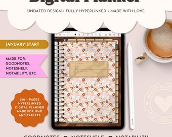 Undated Digital Planner for iPad: Hyperlinked PDF, GoodNotes Compatible