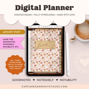 Digital Planner for iPad | Portrait Undated PDF | Hyperlinked Tabs, Planning + Tracking Pages, 580+ Sheets | GoodNotes | 2025 Sunday Start