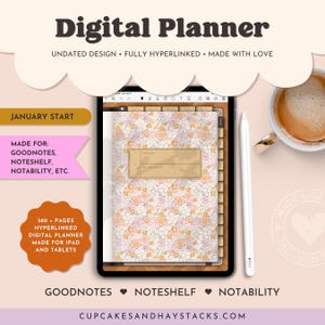 Undated Digital Planner | Vertical PDF for iPad & GoodNotes | Hyperlinked Layout, Trackers, 580+ Pages | Sunday Start | 2025 iPad Planner