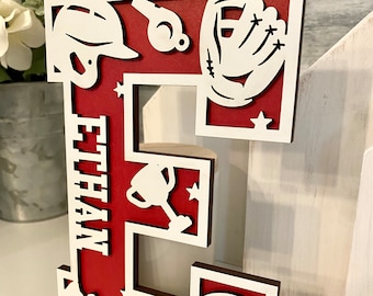 Baseball letters- personalized base ball player gift- kids room decor- end of season- coach gift- sports- t ball- softball- little league