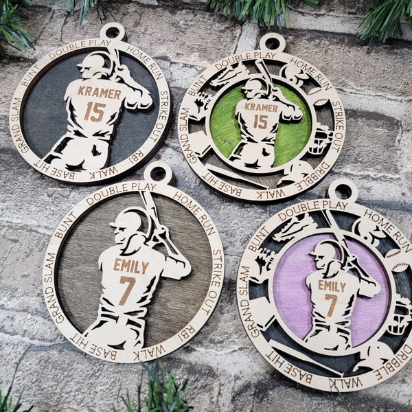 Softball ornament- softball player personalized sports decor- senior banquet gift- sports- athlete ornament- kids- coach gift- jersey number