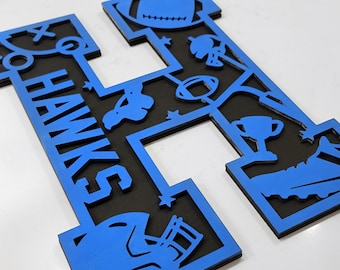 Football player gift-letters- personalized foot ball kids room decor- end of season- coach gift- sports- all stars- varsity- jr varsity