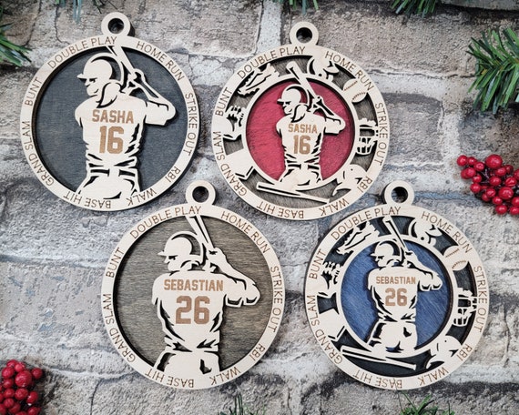 Baseball ornament- base ball ornament- personalized- senior banquet gift- jersey sports- athlete ornament- kids- little league- minor league