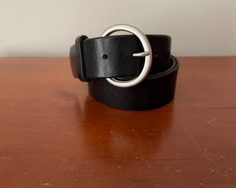 Via Spiga Black Genuine Leather Belt with Silver Hoop Buckle - Large VIA SPIGA Black Belt Italian Leather Free Size Adjustable  main image 3