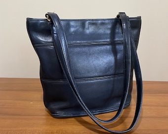 Vintage COACH Black Leather Tribeca Shopper Tote Bag W Brass