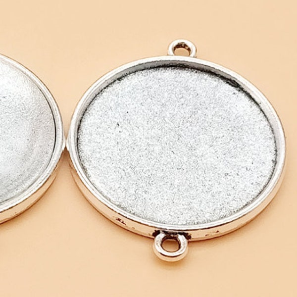 20pcs Round Antique Silver tone/Antique Bronze Blank Bracelet Trays Bases Setting,for 30mm Glass or Stickers,Double Same Side,Double Loops