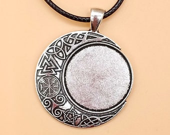 20pcs Antique Silver tone/Antique Bronze Moon Pendant Trays,25mm Round Blank Base SettingTray Bezel,for Glass or Stickers