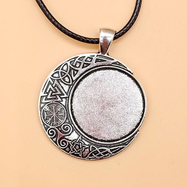 20pcs Antique Silver tone/Antique Bronze Moon Pendant Trays,25mm Round Blank Base SettingTray Bezel,for Glass or Stickers