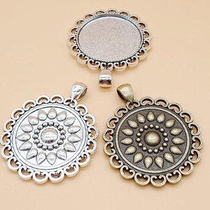 12pcs Antique Silver toneAntique Bronze Pendant Trays,Blank Pendant Bases,30mmx40mm Bezel Pendant Settings for Glass or Stickers