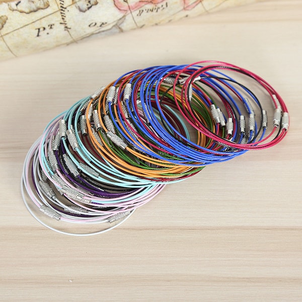 50pcs 9inches 1mm fil de mémoire multicolore, Bracelet cordon en acier inoxydable, bracelet de perles de charme, bricolage Bracelet cordon, avec fermoir à vis en argent