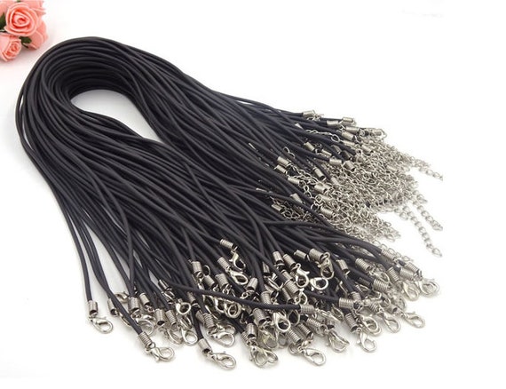 50pcs 16-18inches 2mm Adjustable Black Rubber Leather Cord