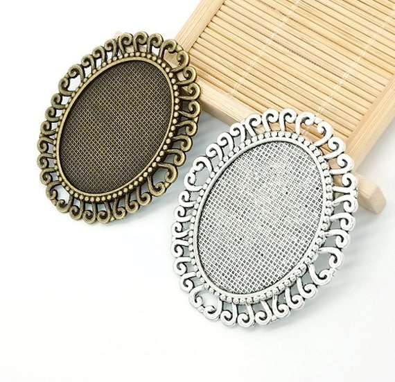12pcs Antique Silver toneAntique Bronze Pendant Trays,Blank Pendant Bases,30mmx40mm Bezel Pendant Settings for Glass or Stickers