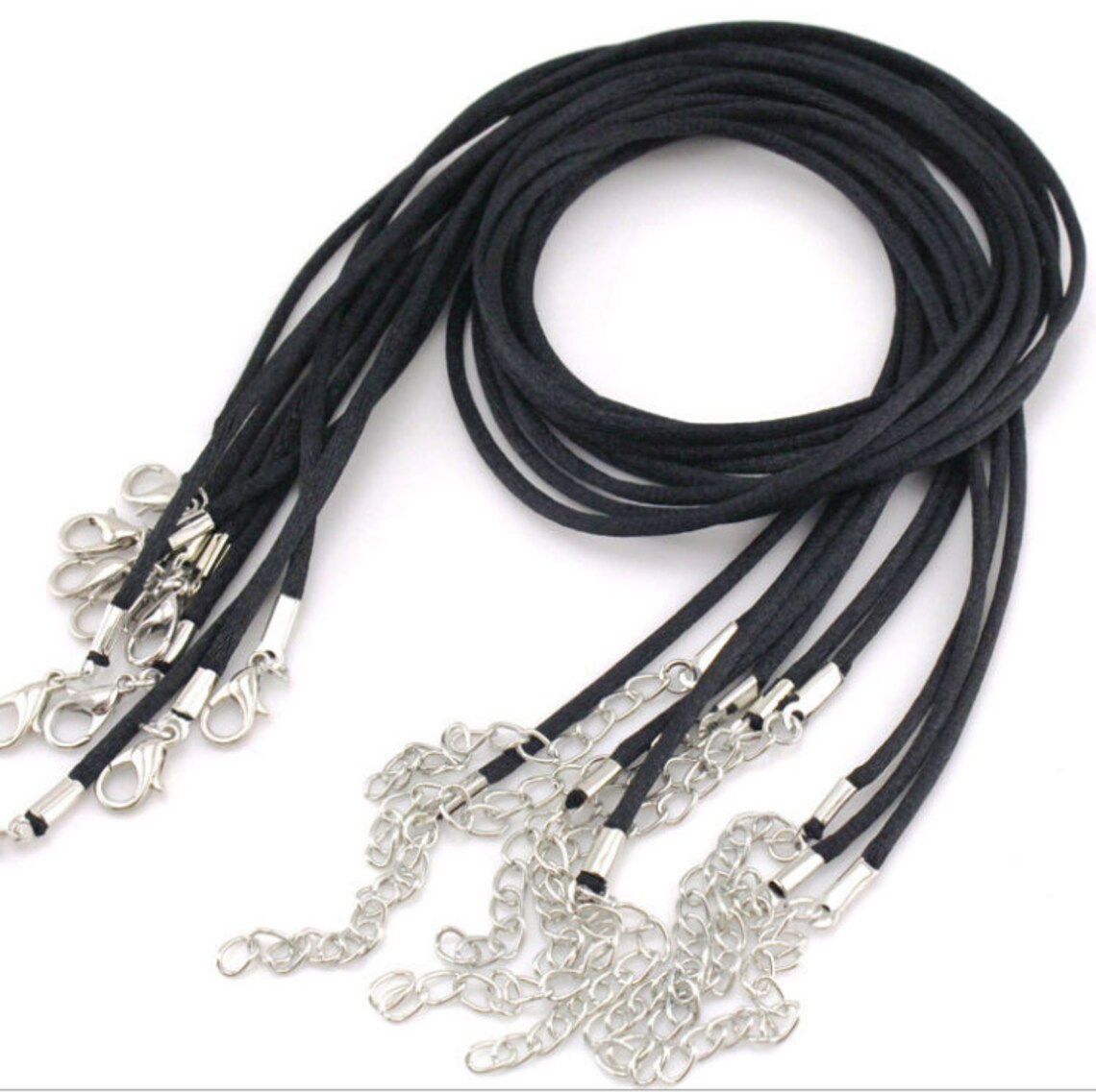 50pcs 1618inches 1.50mm Adjustable Black Faux Silk Cord Necklace,for