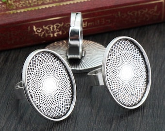 10pcs Antique Silver tone/Antique Bronze Ring Charm Finding,18mmx25mm Blank Cabochon Tray,Cameo Base Setting,DIY Accesory Jewelry Making